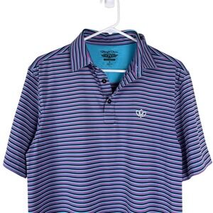 Straight Down Performance Polo‎ Shirt Striped Golf Athletic Small Blue Black EUC